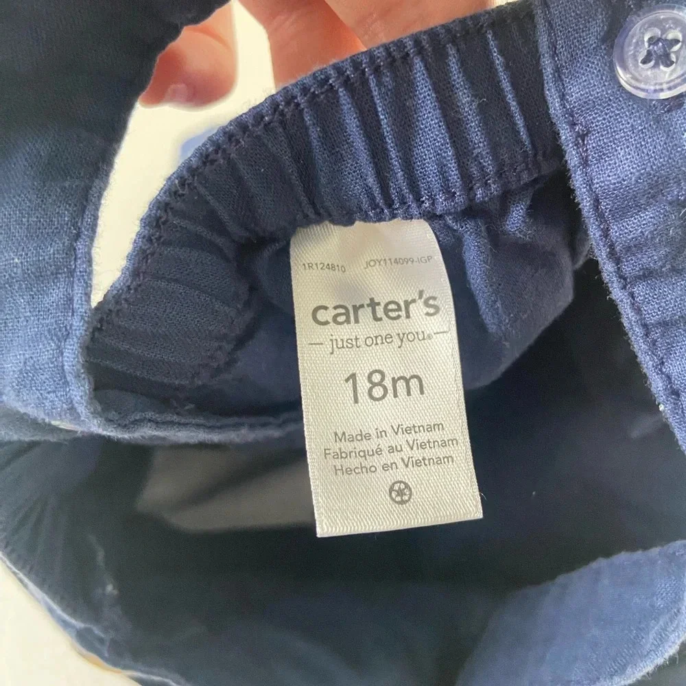 EUC | Carter’s baby‎ boy’s linen blend navy blue jumper — 18 months